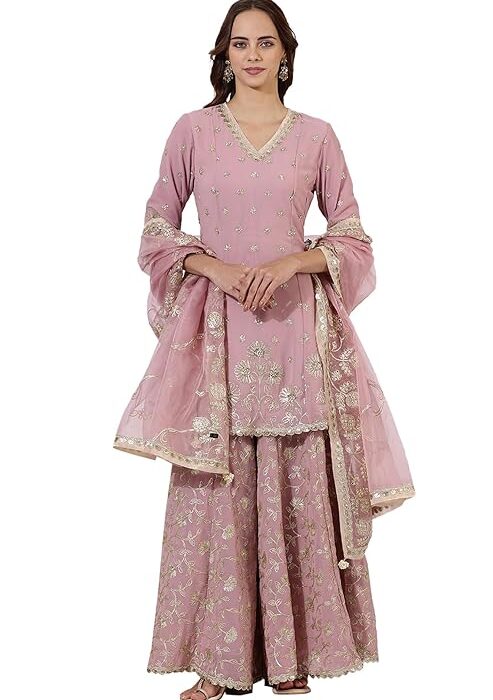 Wishful Women's Pink A-line Kurta, Culotte & Dupatta for women