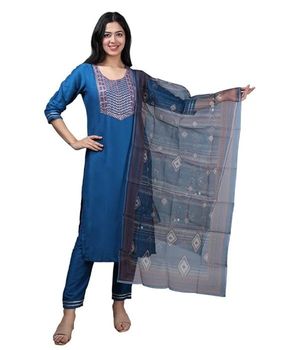 Indian Women's Embroidery Salwar Suit Set | Kurta Pant with Dupatta | Salwar Kameez For Women