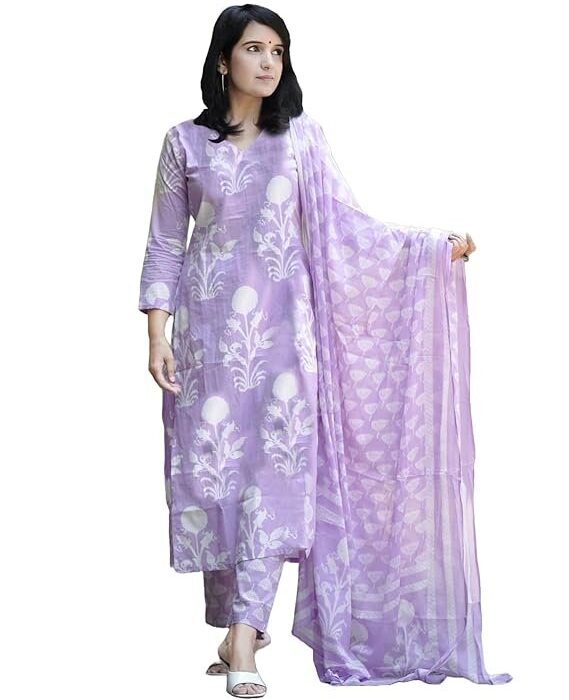 ANNI DESIGNER Women's Cotton Blend Printed Straight Suit with Pant & Dupatta