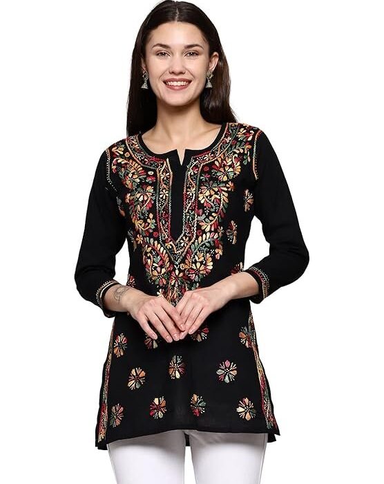 Ada Hand Embroidered Lucknow Chikankari Cotton Suit Tunic Top for Women A225311