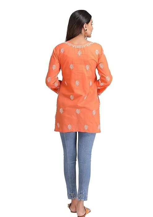 Ada Hand Embroidered Lucknowi Chikankari Cotton Short Suit Top Tunic for Women A210717