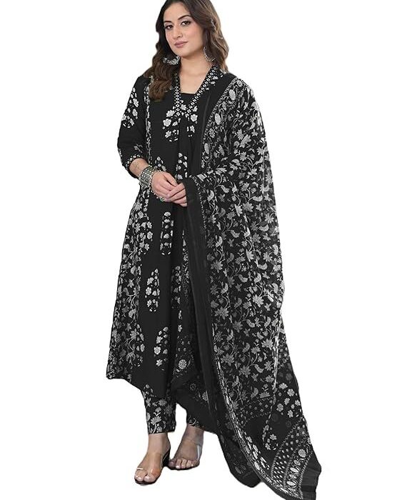 Arayna Women's Pure Cotton Block Printed Ethnic Wear Suit Set with Palazzo Pants & Dupatta