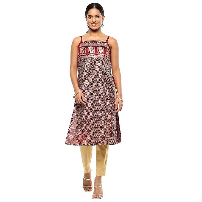 BIBA Women Silk Floral Hand-Block Printed Festive Straight Suit