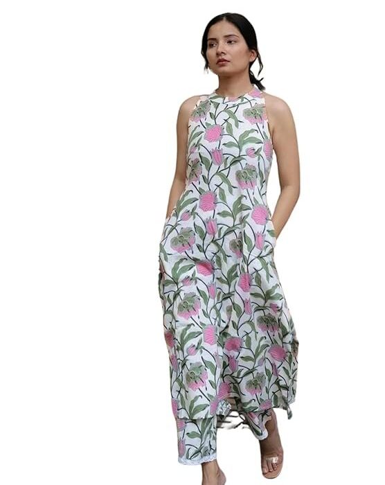 DHRUVI Trendz Cotton Floral Festive Regular Fit Suit Set for Women