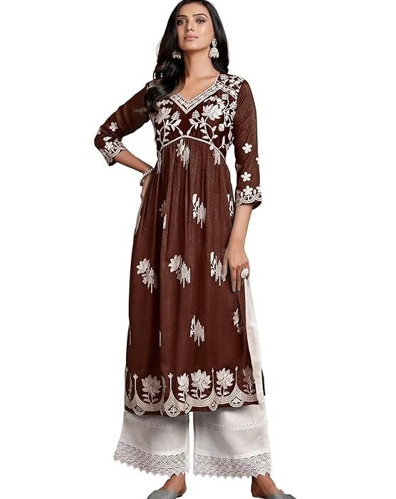 EthnicJunction Women's Silk Blend Regular Fit Chikankari Suit