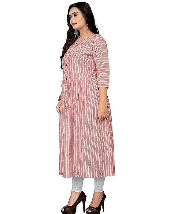 Generic Women's Casual Front Slit Striped Cotton Suit