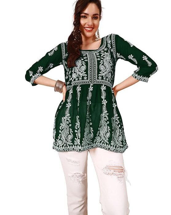 Georgette Women Chikan Embroidery Short A-Line Suit