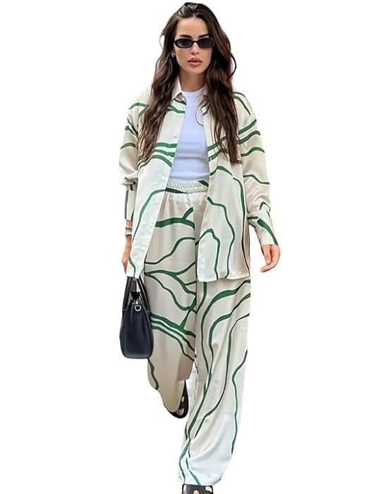 Gufrina Trendy Women's Full Sleeve Cuff Shirt Collar Co-Ords Set with Fort Open Top