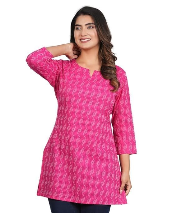 HION HILS Traditional Cotton Print Suit Office Short Suit Tops Tunics for Women