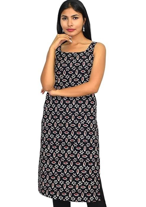 JAIPUR HAND BLOCK Women’s Broad Neck Sleeve Less Long Jaipuri Suit