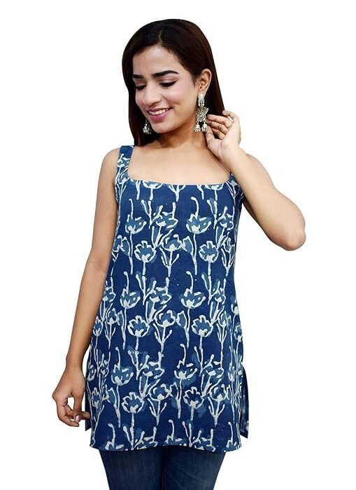 JAIPUR HAND BLOCK Women’s Sleeveless Cotton Broad Neck Suit Top