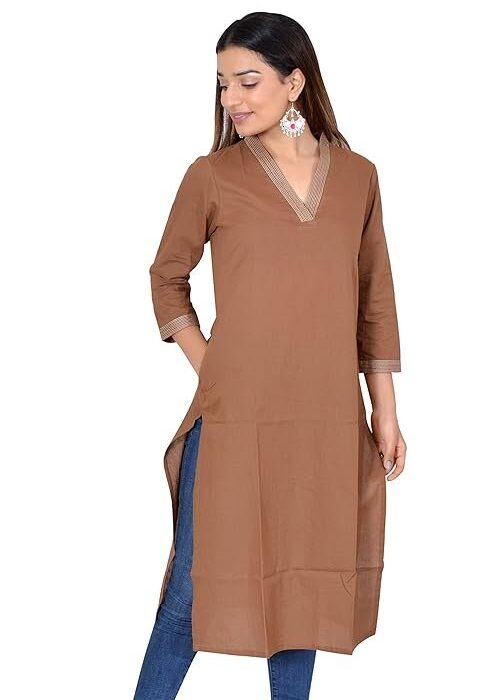 JAIPUR HAND BLOCK Women's Wear Plain Pure Cotton Straight Long Suit (V-Plain)