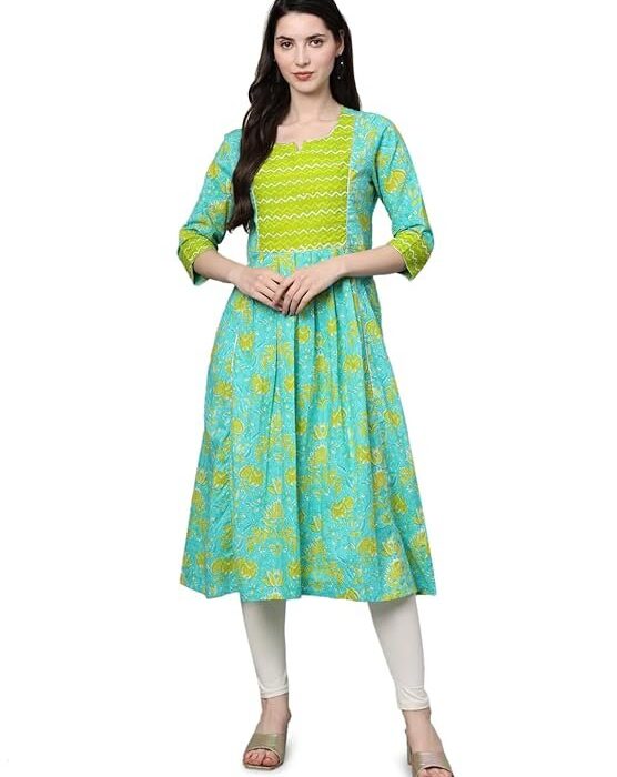 JAPER Suit Women's Cotton Sea Green Floral Print Sweetheart Neck