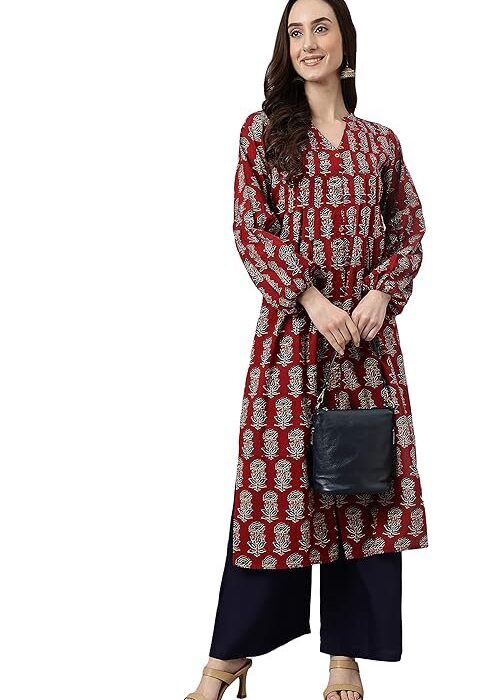 Janasya Women's Pure Cotton Floral Printed A-line Suit