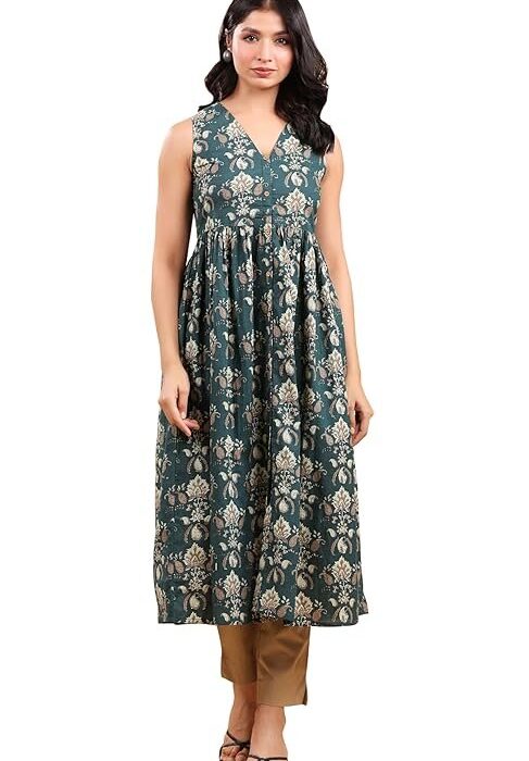 Janasya Women's Pure Cotton Paisley Printed A-Line Suit