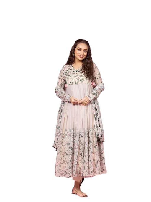 KD Women Floral Print Anarkali Suit with Pant and Dupatta Set Anarkali Suit for Women