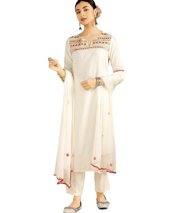 Kaari Women's Solid Color Suit Set with Dupatta - Straight Fit