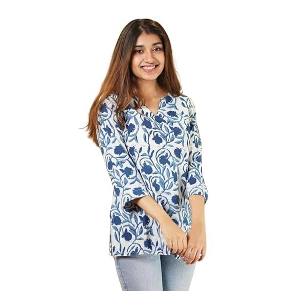 Indian Women's Tunics Tops Cotton Hand Block Printed Short Suit