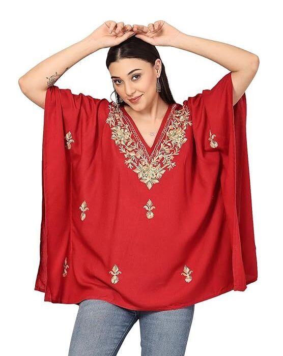 QAZMI Women's Kashmiri Aari Embroidered Kaftan Suit (Free Size)