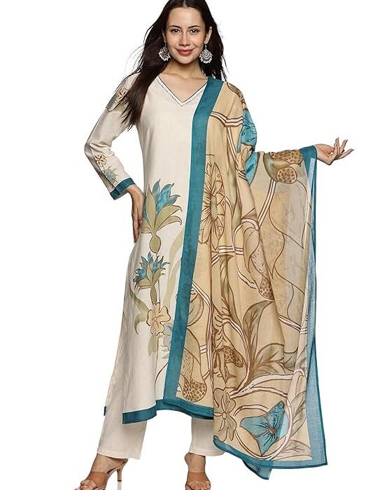 Cotton Hand Block Printed with Thread Work Straight Suit Pant with Dupatta Set