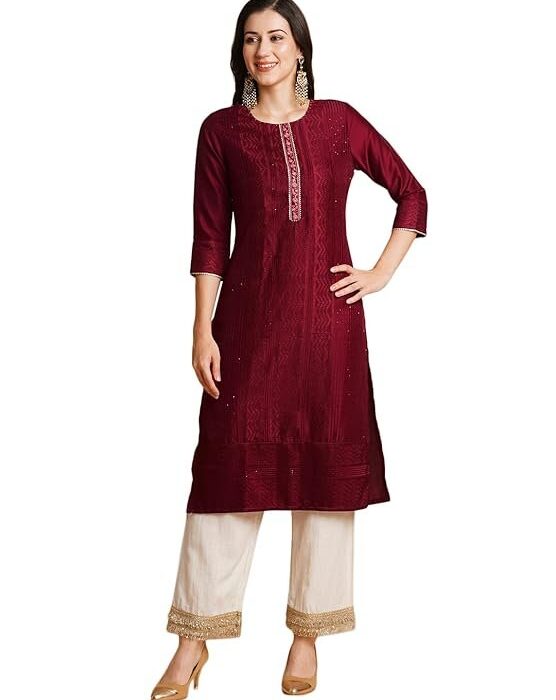 RATAN Women's Art Silk Straight Lucknowi Chikankari Ethnic Wear Festive Suit