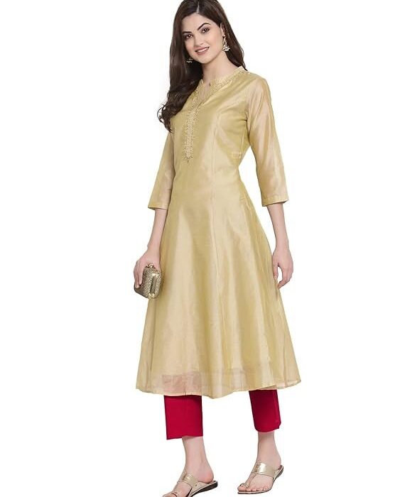 Rangavali Beige Gold & Rose Pink Embroidered Festive Anarkali Suit Set