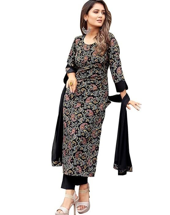 SIRIL Women's Crepe Printed Suit Pant with Dupatta Set