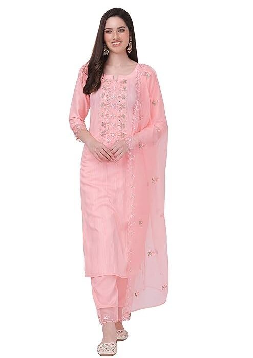 Cotton Embroidery Salwar Suit Set Suit Pant with Dupatta Suit Set for Women