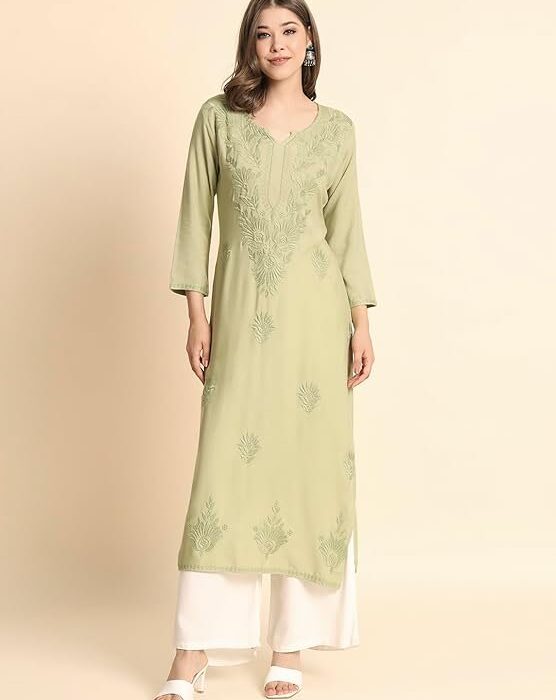 VAIRAGEE Women's Rayon Straight Cut Round Neck Suit with Beautiful Lucknowi Chickenkari Work, Stylish Suit for Women, Daily Use Office and College Wear Suit _beige2VAIRAGEE Women's Rayon Straight Cut Round Neck Suit with Beautiful Lucknowi Chickenkari Work, Stylish Suit for Women, Daily Use Office and College Wear Suit
