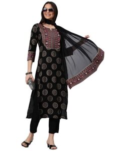 Women's Cotton Blend Straight Printed Suit with Pant & Dupatta