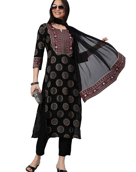 Women's Cotton Blend Straight Printed Suit with Pant & Dupatta