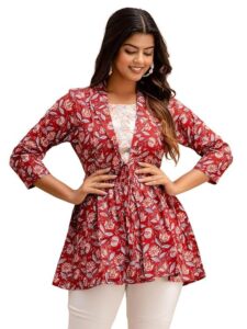 Women's Cotton Floral Printed Short Suit Tunic Top