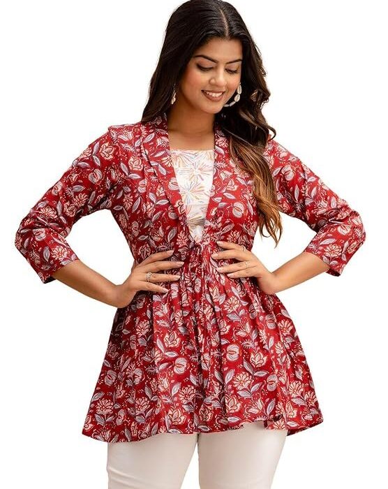 Women's Cotton Floral Printed Short Suit Tunic Top