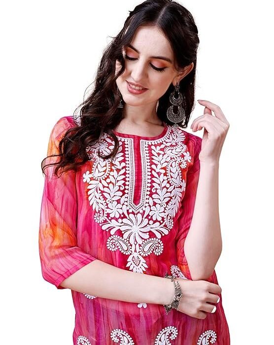 Women's Geogette Chikankari Embroidery Straight Suit