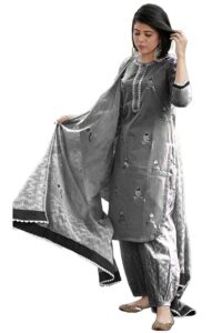 Women's Rayon Blend Hand Block Printed Straight Suit with Pant & Dupatta