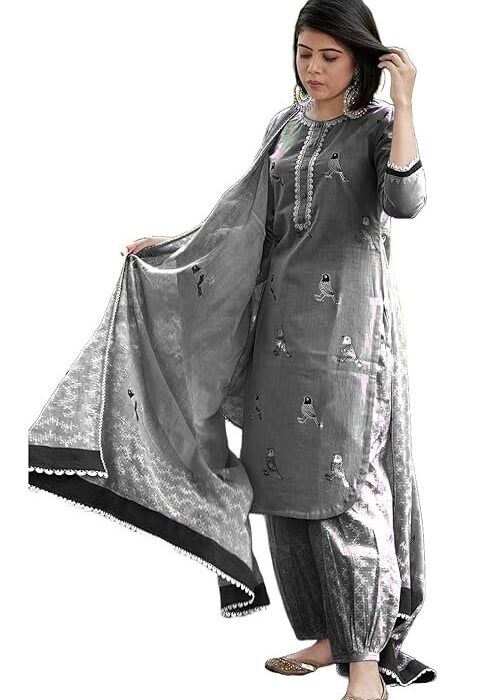 Women's Rayon Blend Hand Block Printed Straight Suit with Pant & Dupatta
