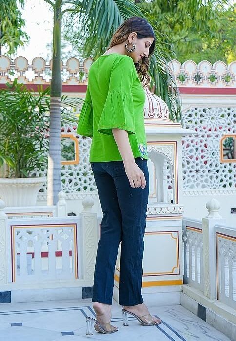 Yash Gallery Women's Cotton Patch Work Straight Top for Women