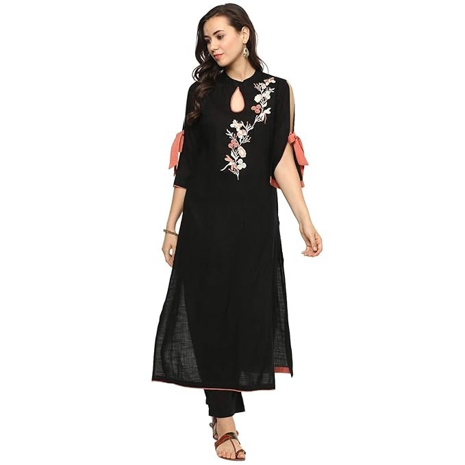idaLia Embroidered Suit for Women - Embroidered Suit, Rayon, Straight, Calf-Length, Closed Key Hole Neck - Embroidered Suit Online