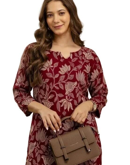 Women's Short Kurti in TOP Black Rayon Cotton Blend | Ladies Ethnic Tunic | Office