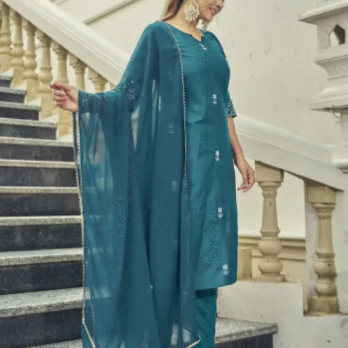 Women's  Geometric Weave Kurta Set with Dupatta